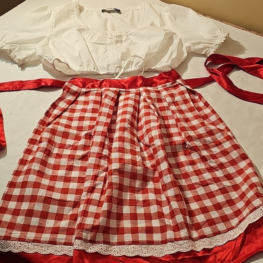 Scarlett Darkness Red and White Checkered Apron with Blouse Size Large